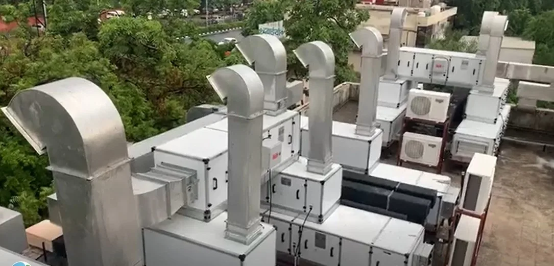 Rooftop installation of air handling units, ducting and outdoor units